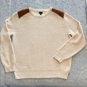 J. Crew Beige Crewneck Sweater with Brown Patches